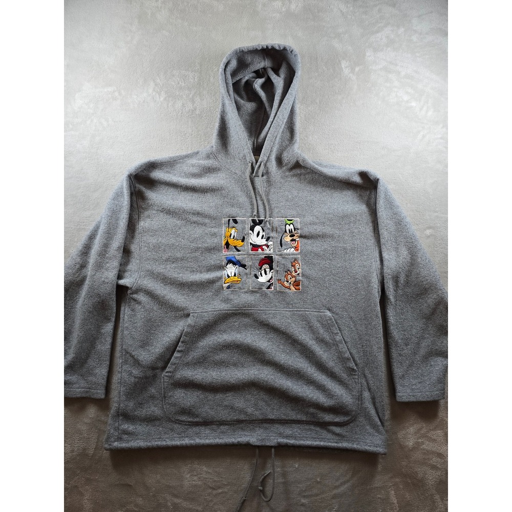 Disney Store Fleece Hoodie Women Large Gray Mickey Mouse Friends Front Tie